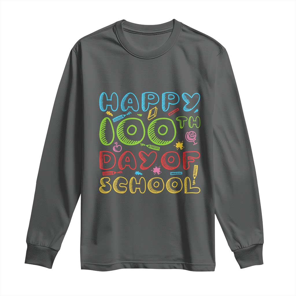 Happy 100 Days of School Long Sleeve Shirt 100th Day Funny Milestone Celebration TS01 Dark Heather Print Your Wear