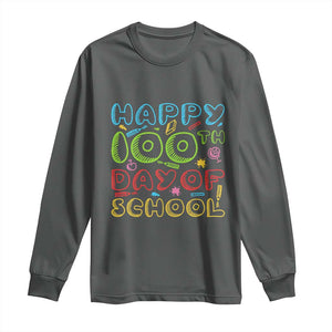 Happy 100 Days of School Long Sleeve Shirt 100th Day Funny Milestone Celebration TS01 Dark Heather Print Your Wear