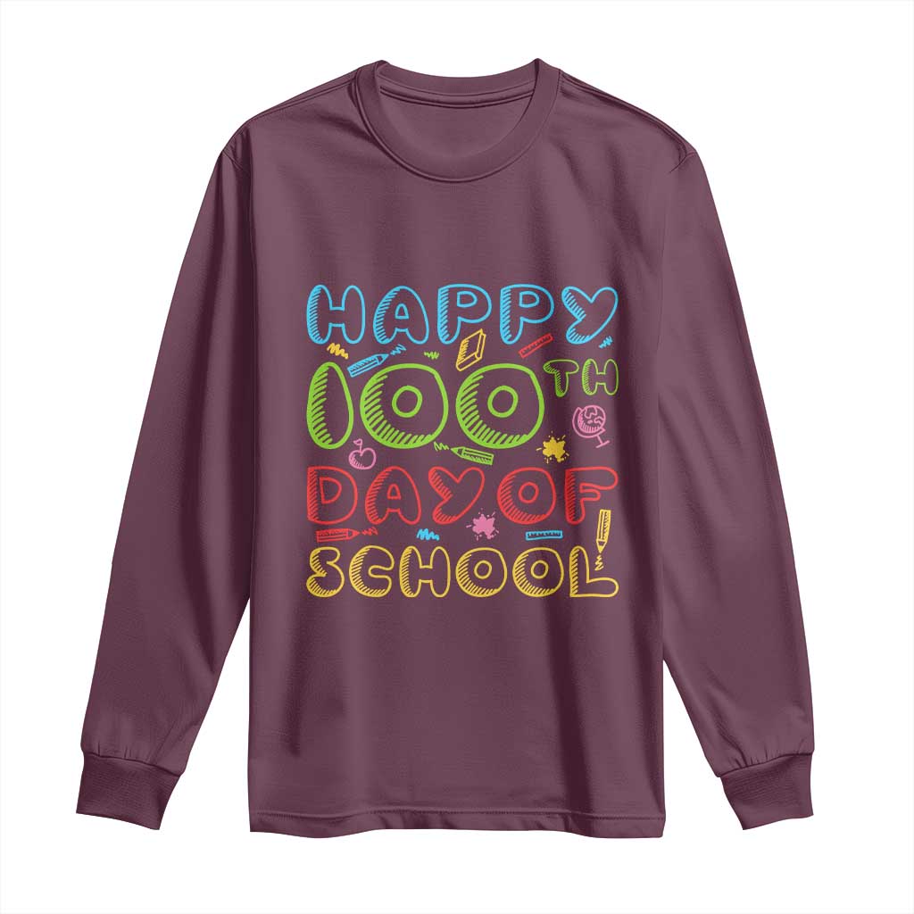 Happy 100 Days of School Long Sleeve Shirt 100th Day Funny Milestone Celebration TS01 Maroon Print Your Wear