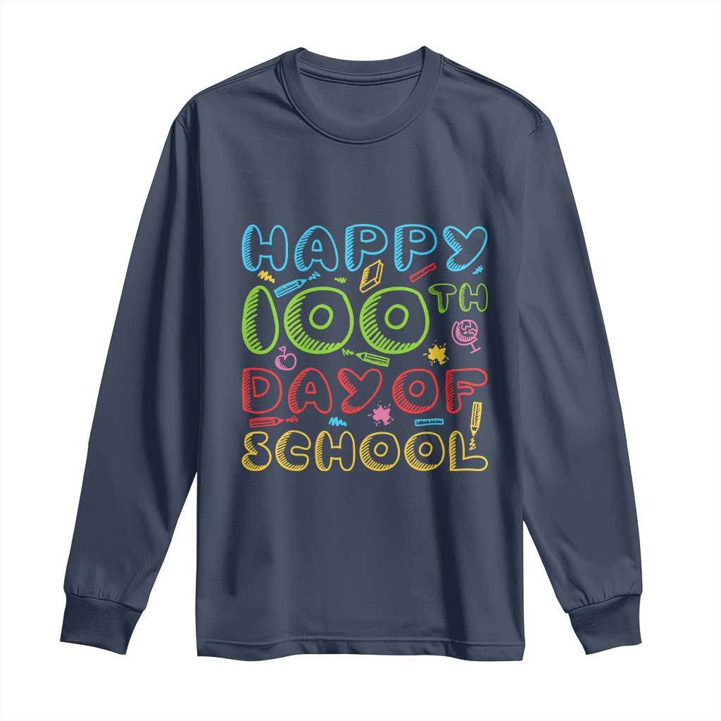 Happy 100 Days of School Long Sleeve Shirt 100th Day Funny Milestone Celebration TS01 Navy Print Your Wear