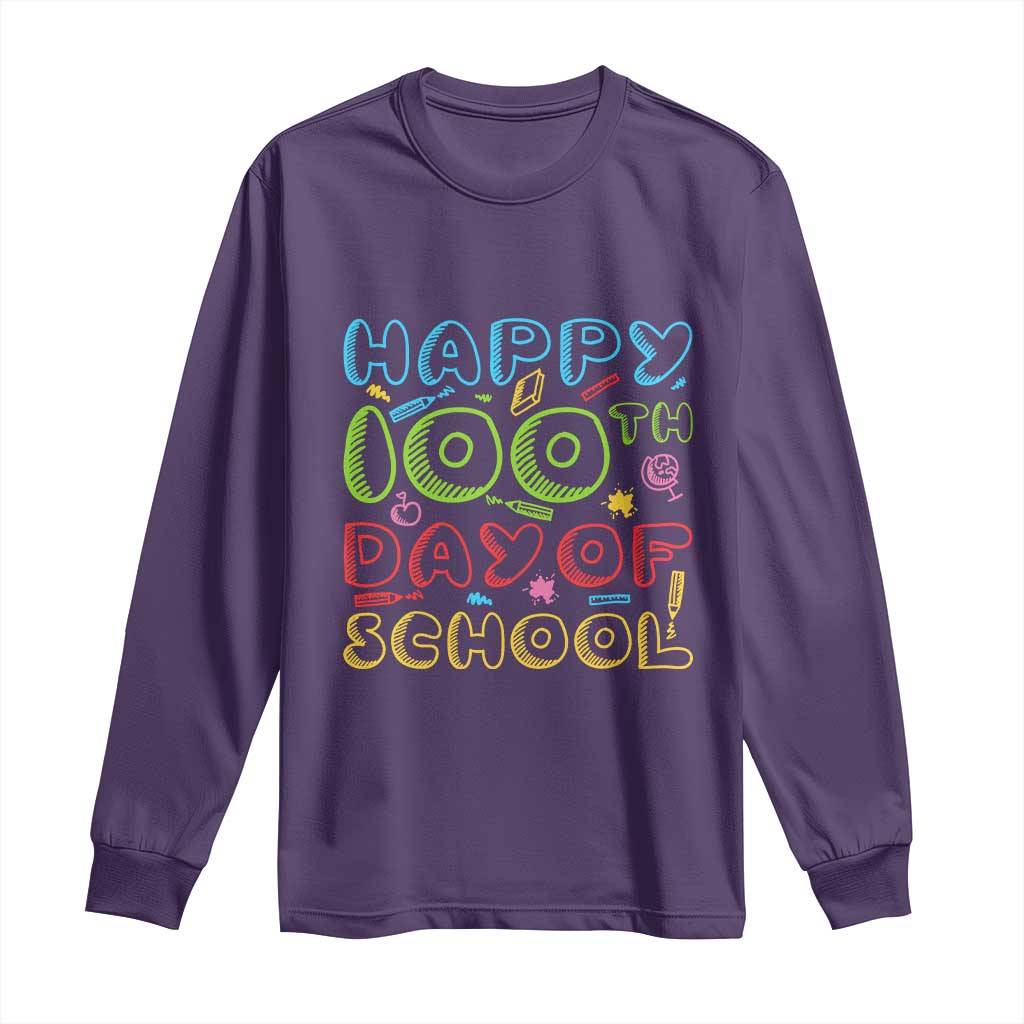 Happy 100 Days of School Long Sleeve Shirt 100th Day Funny Milestone Celebration TS01 Purple Print Your Wear