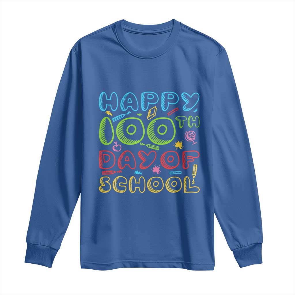 Happy 100 Days of School Long Sleeve Shirt 100th Day Funny Milestone Celebration TS01 Royal Blue Print Your Wear