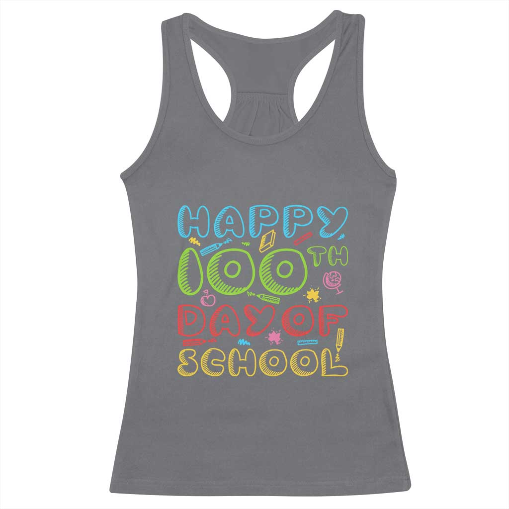 Happy 100 Days of School Racerback Tank Top 100th Day Funny Milestone Celebration TS01 Charcoal Print Your Wear