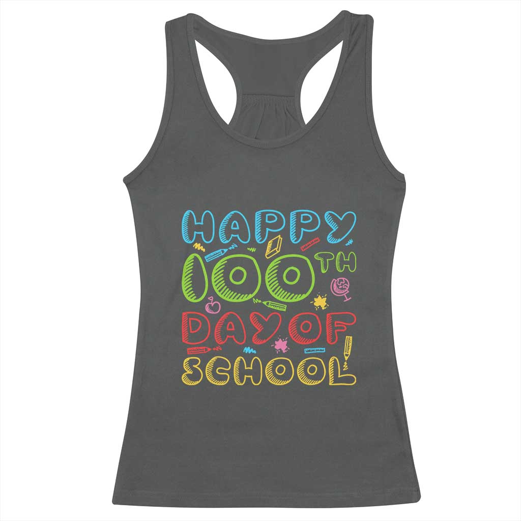 Happy 100 Days of School Racerback Tank Top 100th Day Funny Milestone Celebration TS01 Dark Heather Print Your Wear