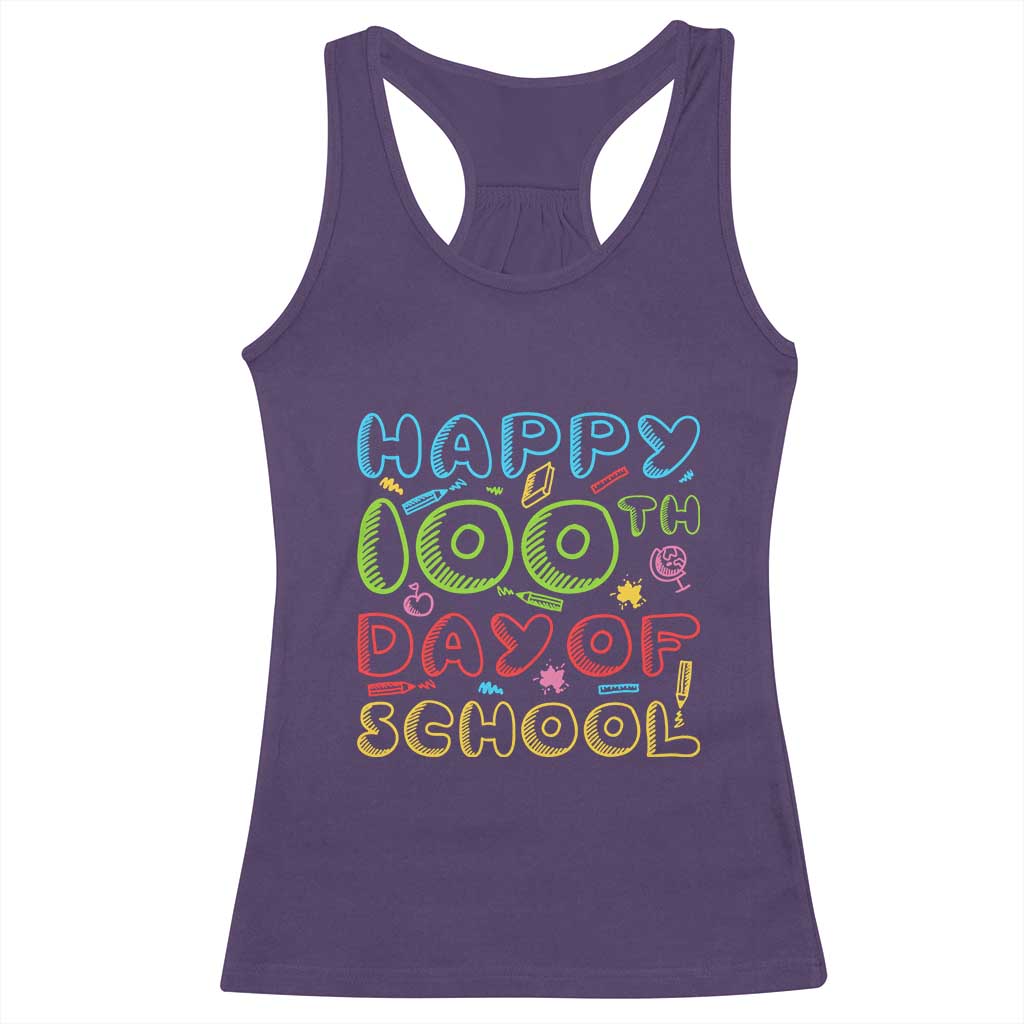 Happy 100 Days of School Racerback Tank Top 100th Day Funny Milestone Celebration TS01 Purple Print Your Wear