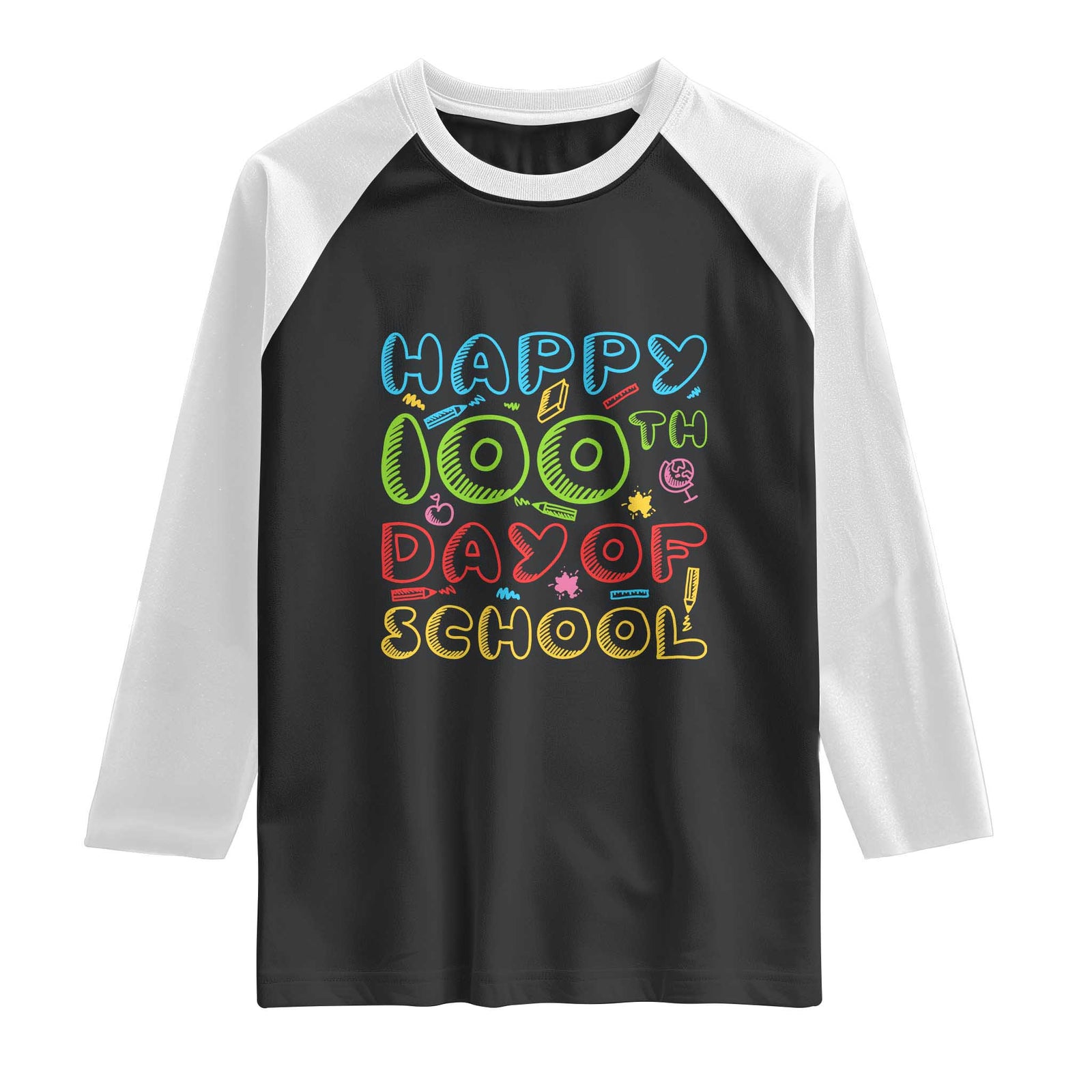 Happy 100 Days of School Raglan Shirt 100th Day Funny Milestone Celebration TS01 Black White Print Your Wear