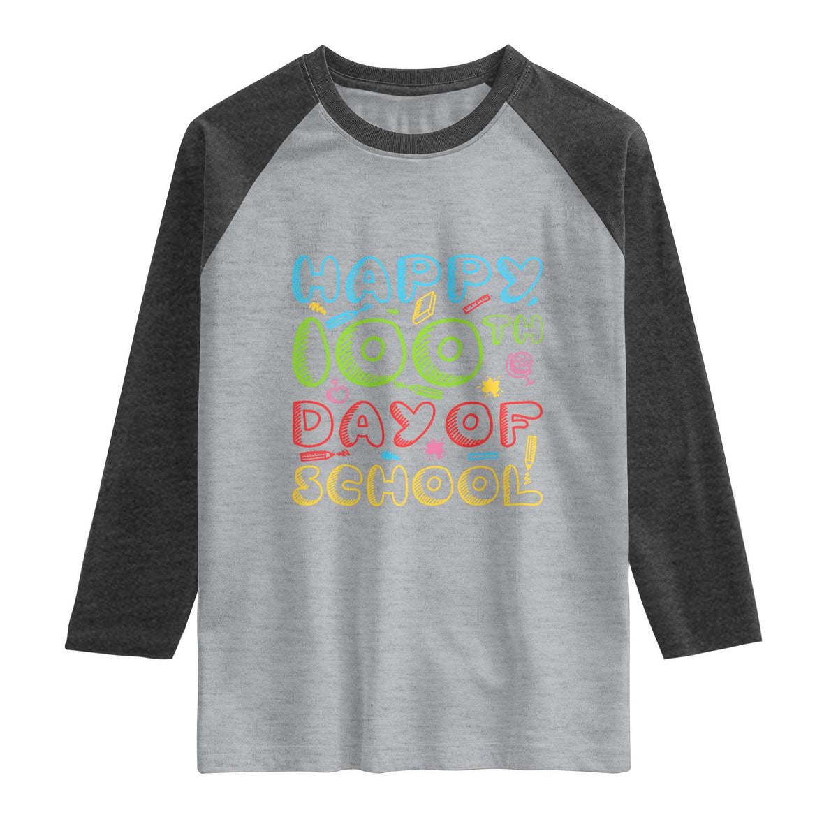 Happy 100 Days of School Raglan Shirt 100th Day Funny Milestone Celebration TS01 Heather Gray Heather Charcoal Print Your Wear