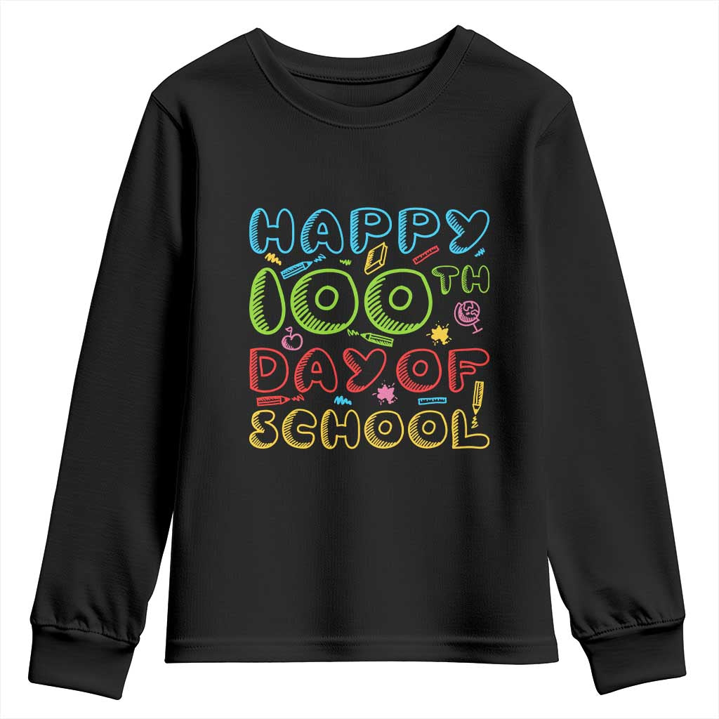 Happy 100 Days of School Youth Sweatshirt 100th Day Funny Milestone Celebration TS01 Black Print Your Wear