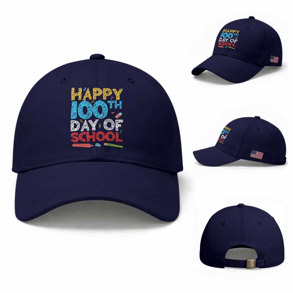 100 Days of School Celebration Baseball Cap Happy 100th Day Student Teacher Gift TS01 Baseball Cap Universal Fit Dark Blue Print Your Wear