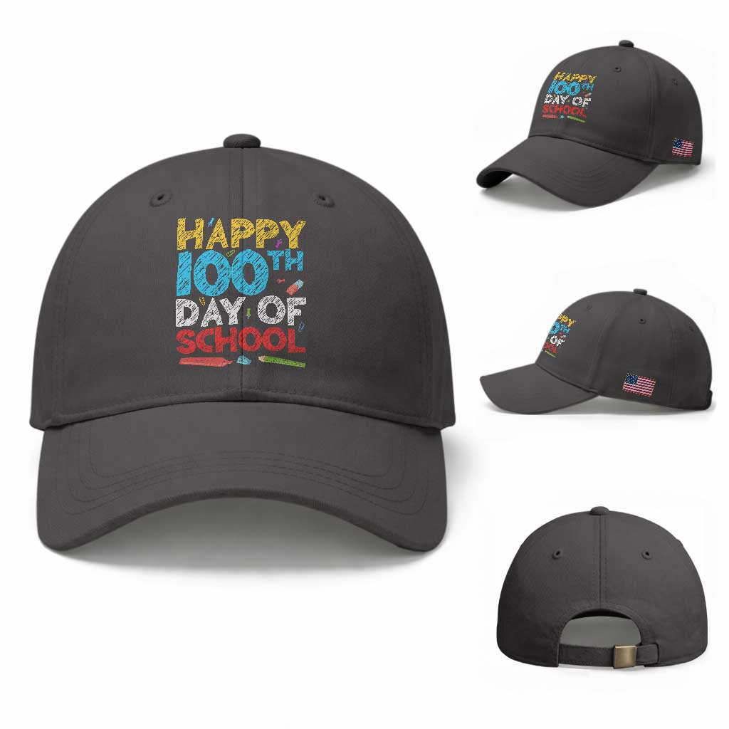 100 Days of School Celebration Baseball Cap Happy 100th Day Student Teacher Gift TS01 Baseball Cap Universal Fit Dark Gray Print Your Wear