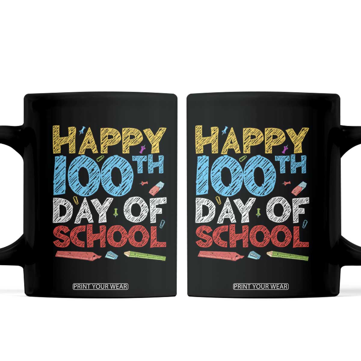 100 Days of School Celebration Coffee Mug Happy 100th Day Student Teacher Gift TS01 Black Print Your Wear