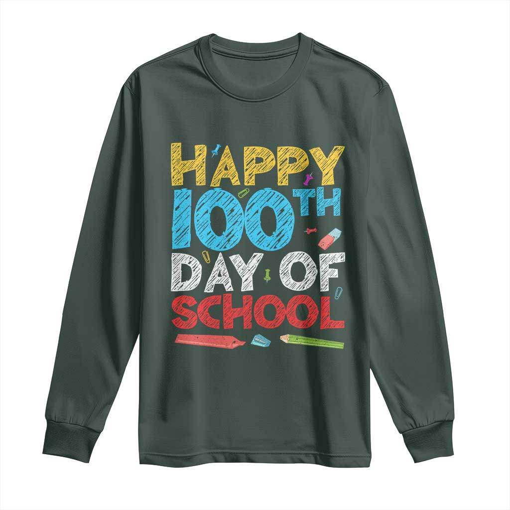 100 Days of School Celebration Long Sleeve Shirt Happy 100th Day Student Teacher Gift TS01 Dark Forest Green Print Your Wear