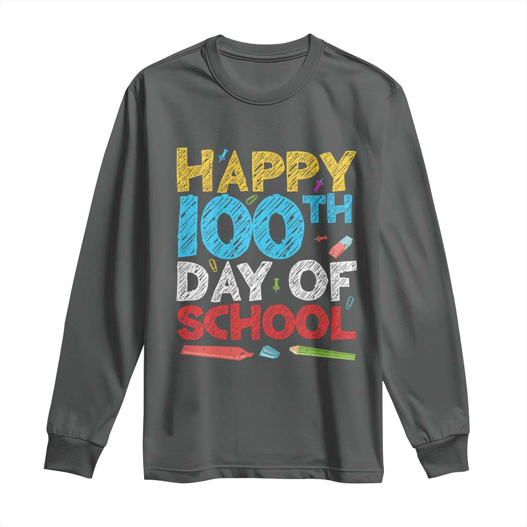 100 Days of School Celebration Long Sleeve Shirt Happy 100th Day Student Teacher Gift TS01 Dark Heather Print Your Wear