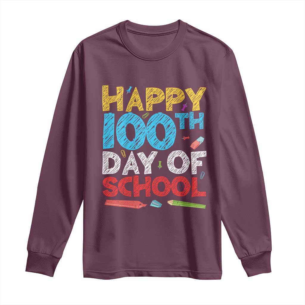 100 Days of School Celebration Long Sleeve Shirt Happy 100th Day Student Teacher Gift TS01 Maroon Print Your Wear