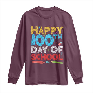 100 Days of School Celebration Long Sleeve Shirt Happy 100th Day Student Teacher Gift TS01 Maroon Print Your Wear