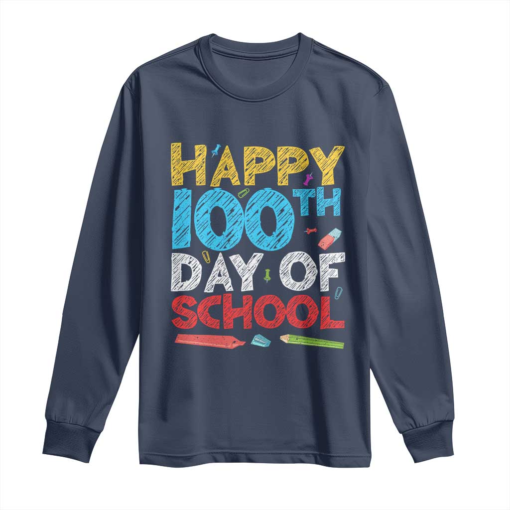 100 Days of School Celebration Long Sleeve Shirt Happy 100th Day Student Teacher Gift TS01 Navy Print Your Wear