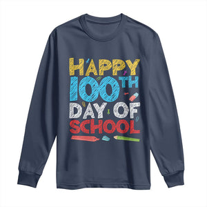 100 Days of School Celebration Long Sleeve Shirt Happy 100th Day Student Teacher Gift TS01 Navy Print Your Wear