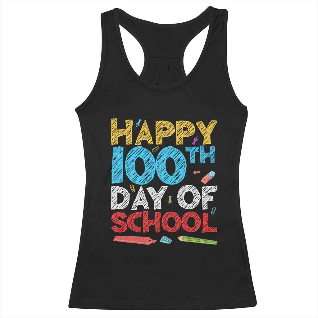 100 Days of School Celebration Racerback Tank Top Happy 100th Day Student Teacher Gift TS01 Black Print Your Wear