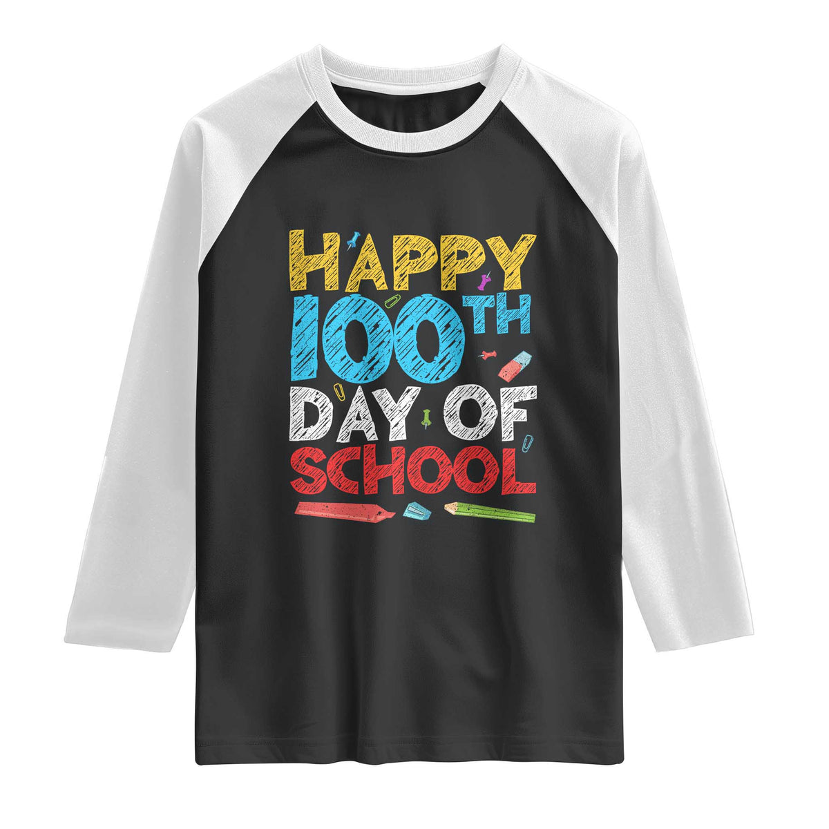 100 Days of School Celebration Raglan Shirt Happy 100th Day Student Teacher Gift TS01 Black White Print Your Wear