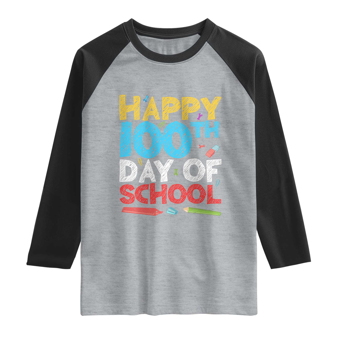 100 Days of School Celebration Raglan Shirt Happy 100th Day Student Teacher Gift TS01 Heather Gray Black Print Your Wear