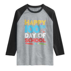 100 Days of School Celebration Raglan Shirt Happy 100th Day Student Teacher Gift TS01 Heather Gray Black Print Your Wear