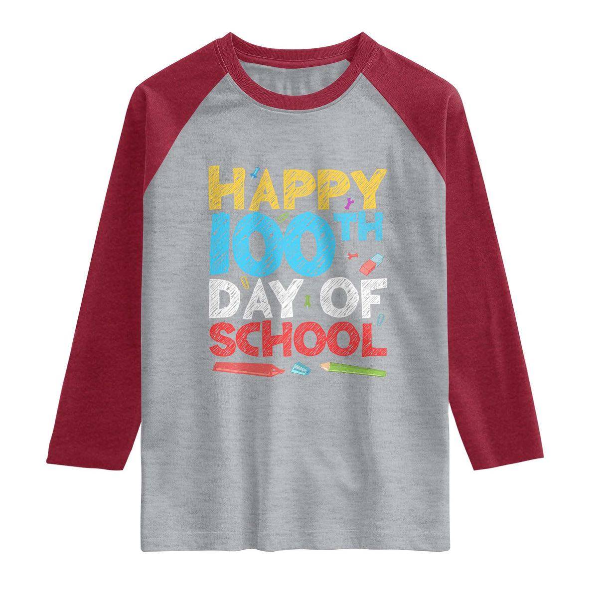 100 Days of School Celebration Raglan Shirt Happy 100th Day Student Teacher Gift TS01 Heather Gray Heather Red Print Your Wear