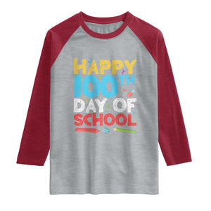 100 Days of School Celebration Raglan Shirt Happy 100th Day Student Teacher Gift TS01 Heather Gray Heather Red Print Your Wear