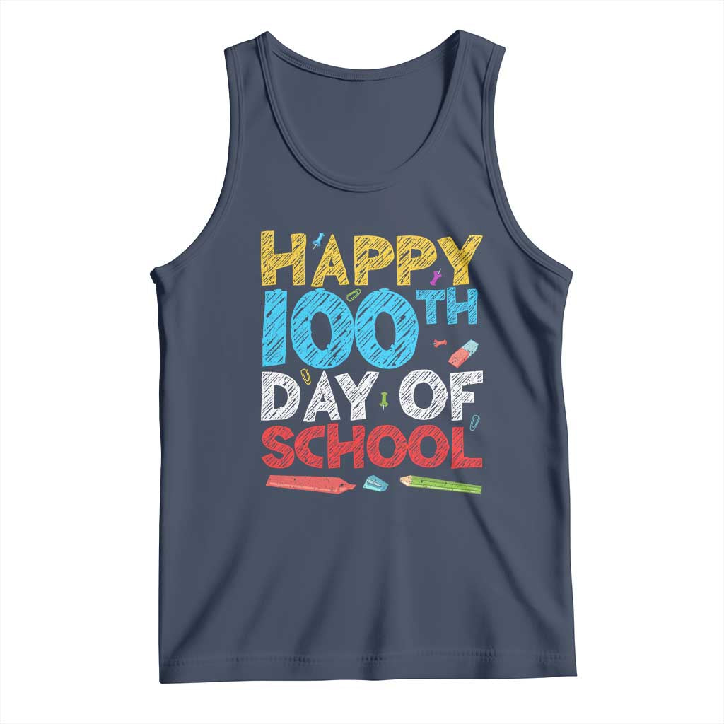 100 Days of School Celebration Tank Top Happy 100th Day Student Teacher Gift TS01 Navy Print Your Wear