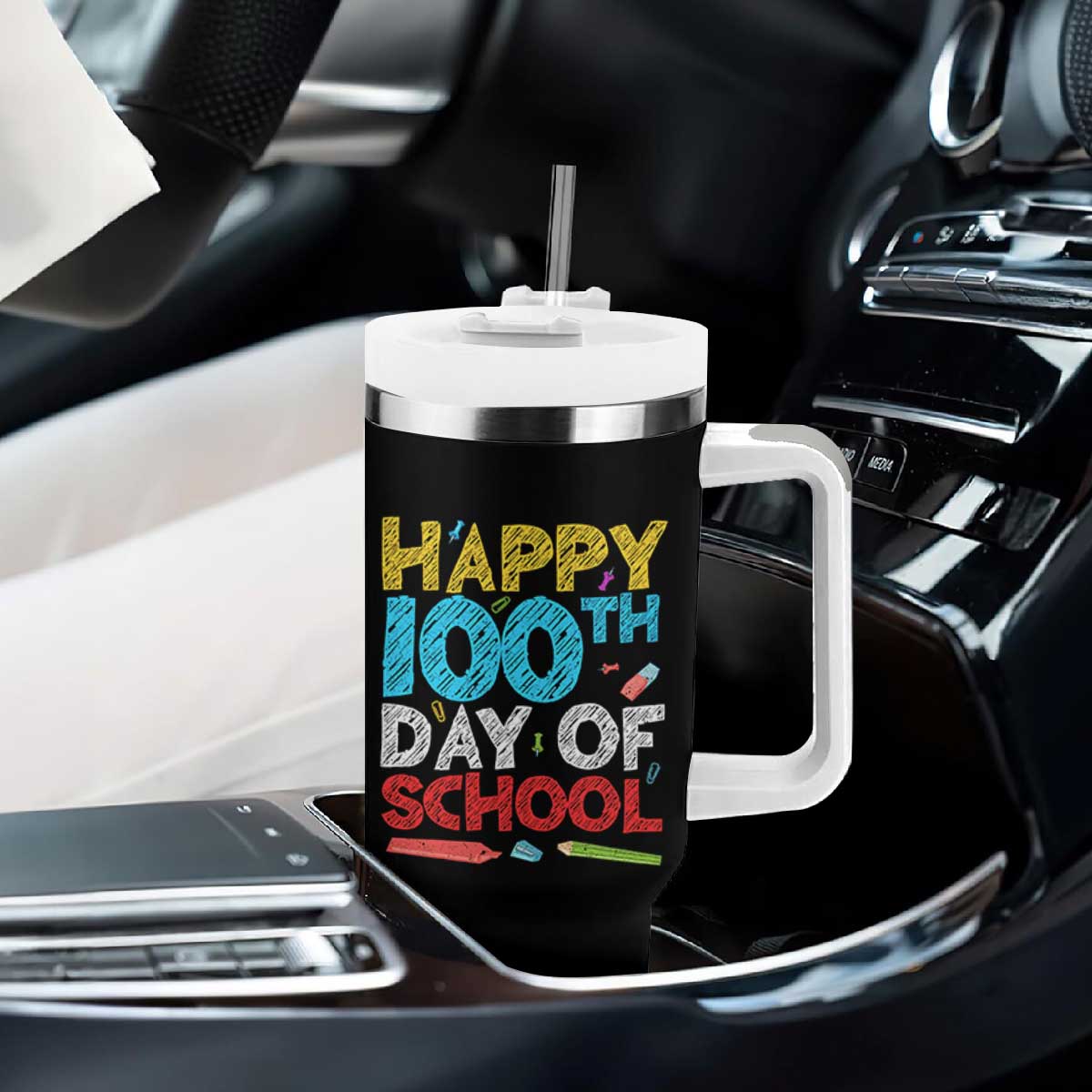 100 Days of School Celebration Tumbler With Handle Happy 100th Day Student Teacher Gift TS01 Print Your Wear
