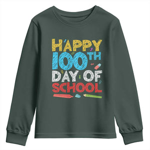 100 Days of School Celebration Youth Sweatshirt Happy 100th Day Student Teacher Gift TS01 Dark Forest Green Print Your Wear