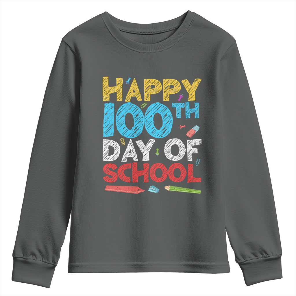 100 Days of School Celebration Youth Sweatshirt Happy 100th Day Student Teacher Gift TS01 Dark Heather Print Your Wear