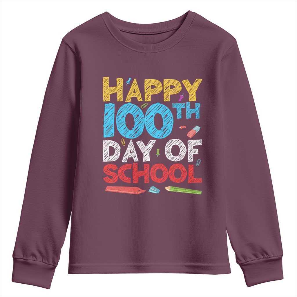 100 Days of School Celebration Youth Sweatshirt Happy 100th Day Student Teacher Gift TS01 Maroon Print Your Wear