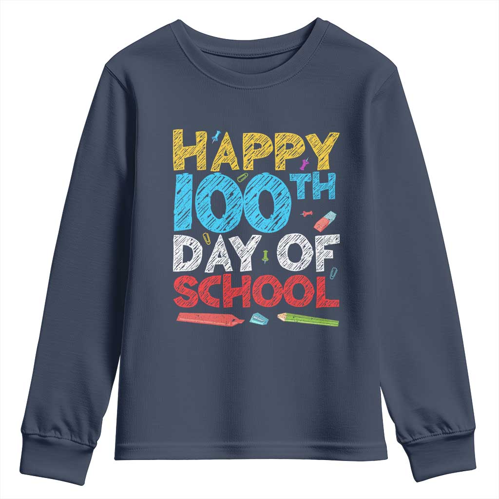 100 Days of School Celebration Youth Sweatshirt Happy 100th Day Student Teacher Gift TS01 Navy Print Your Wear