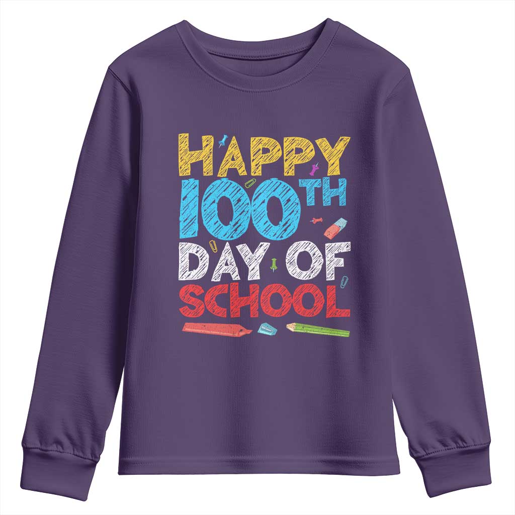 100 Days of School Celebration Youth Sweatshirt Happy 100th Day Student Teacher Gift TS01 Purple Print Your Wear