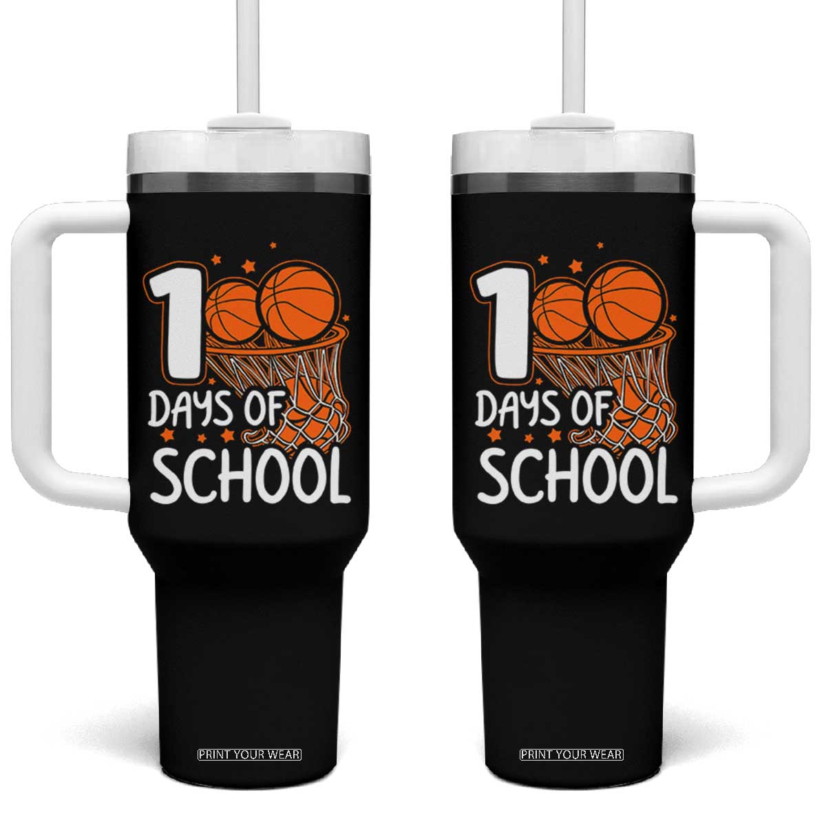 100 Days of Rocking School Basketball Tumbler With Handle Cool Kids Sports Gift TS01 One Size: 40 oz Black Print Your Wear