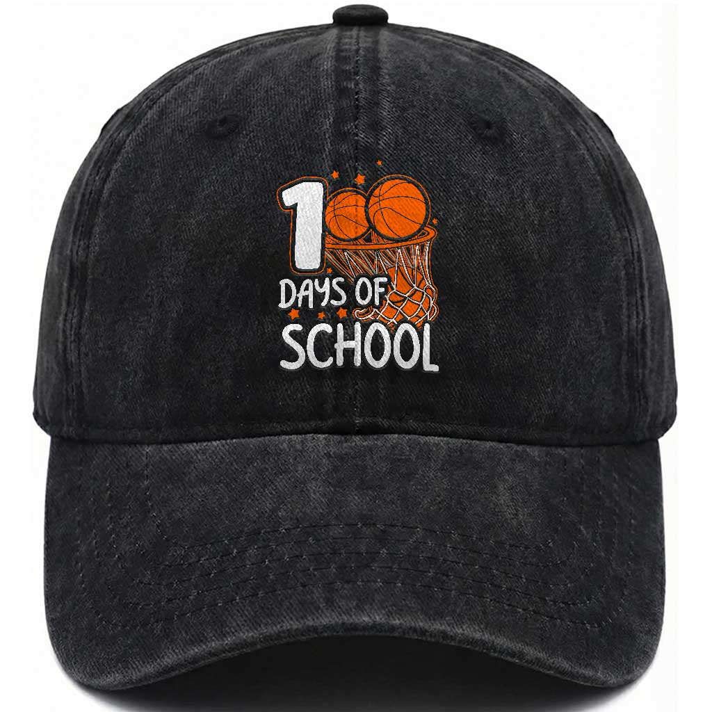 100 Days of Rocking School Basketball Washed Cotton Baseball Cap Cool Kids Sports Gift TS01 Print Your Wear