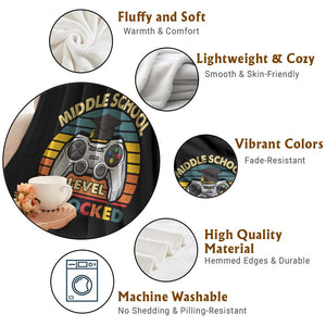 Middle School Level Unlocked Throw Blanket Funny Gamer First Day of Middle School TS01 Print Your Wear