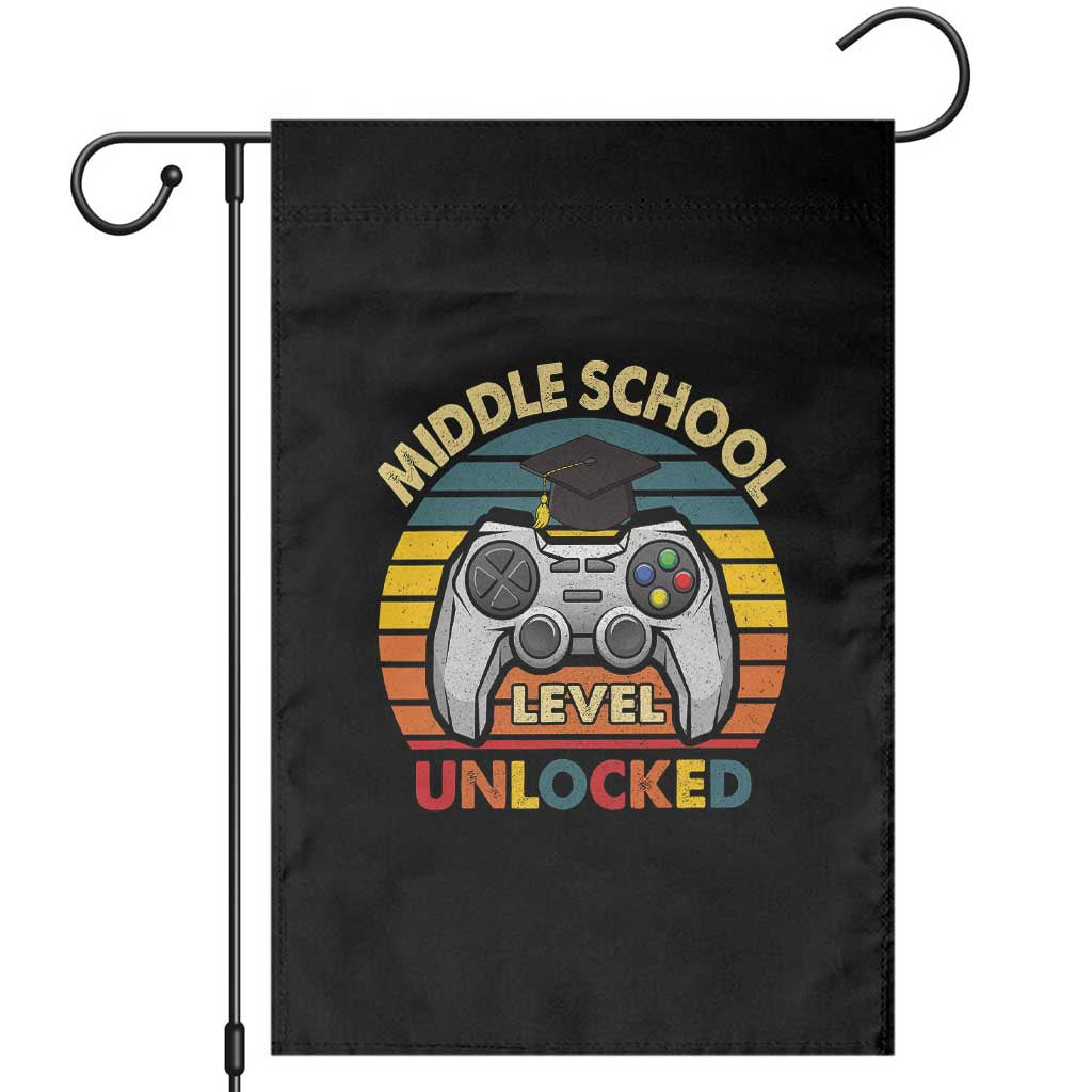Middle School Level Unlocked Garden Flag Funny Gamer First Day of Middle School TS01 Black Print Your Wear