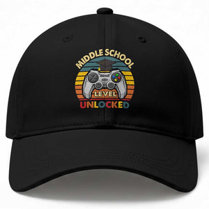 Middle School Level Unlocked Baseball Cap Funny Gamer First Day of Middle School TS01 Print Your Wear