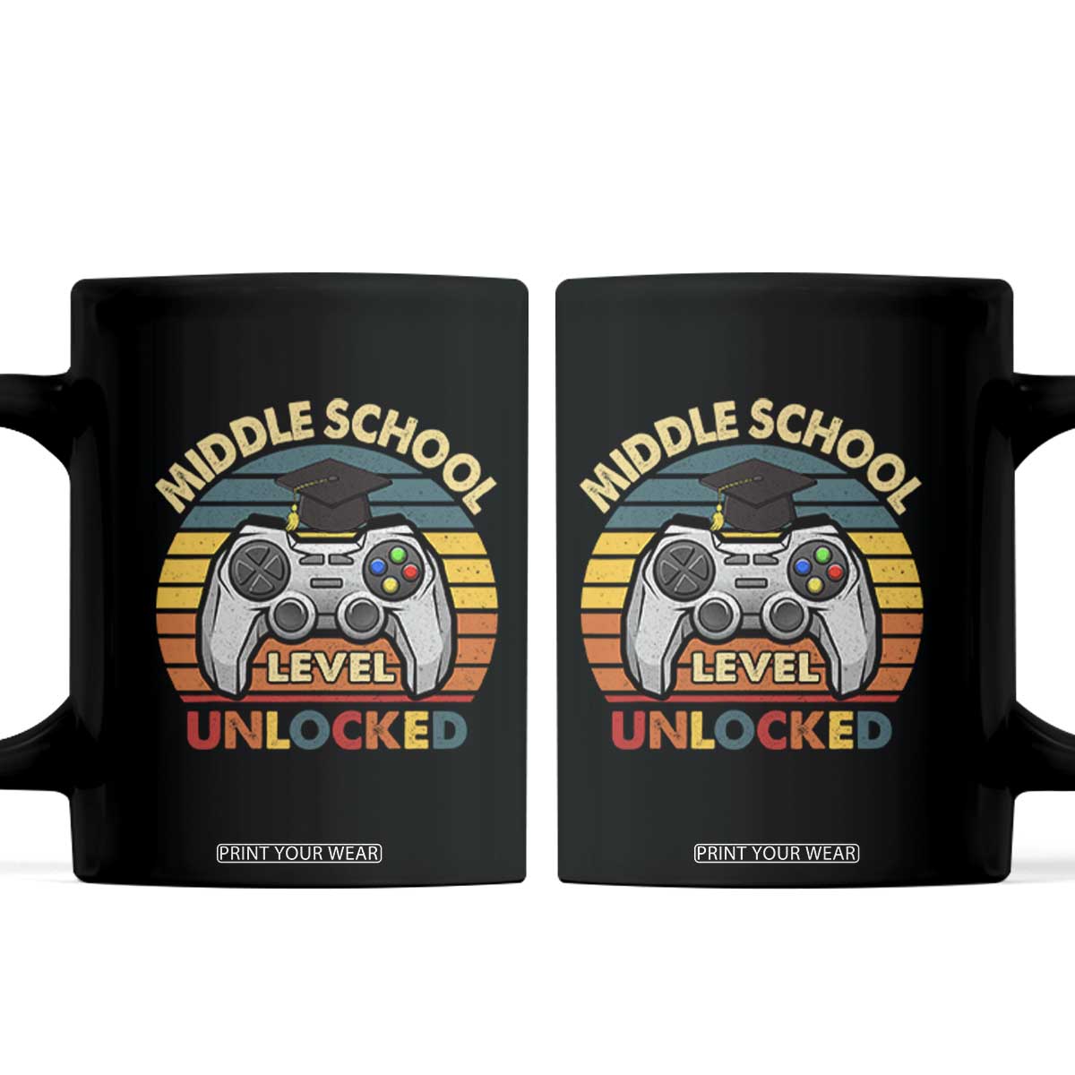 Middle School Level Unlocked Coffee Mug Funny Gamer First Day of Middle School TS01 Black Print Your Wear