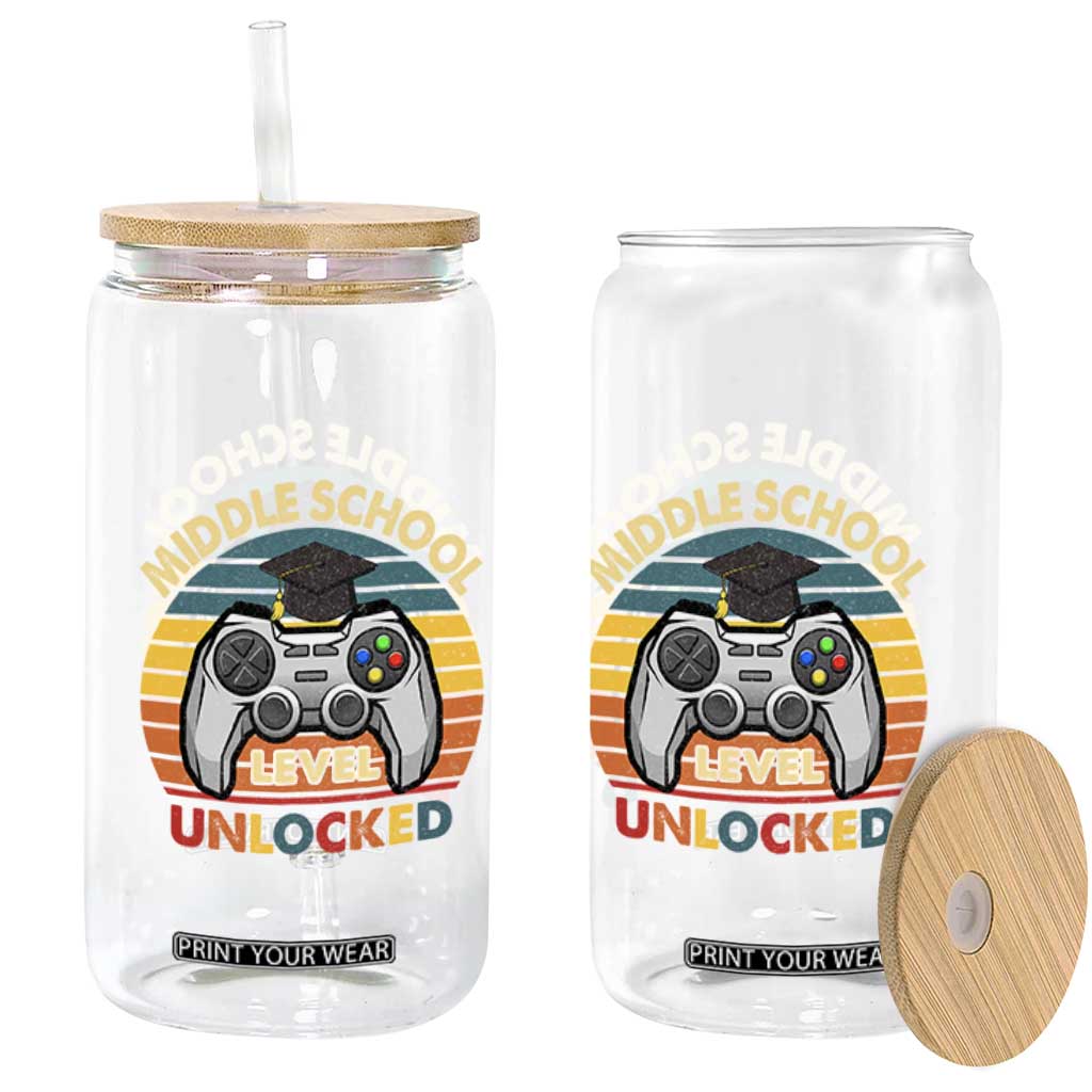 Middle School Level Unlocked Glass Can Funny Gamer First Day of Middle School TS01 Print Your Wear