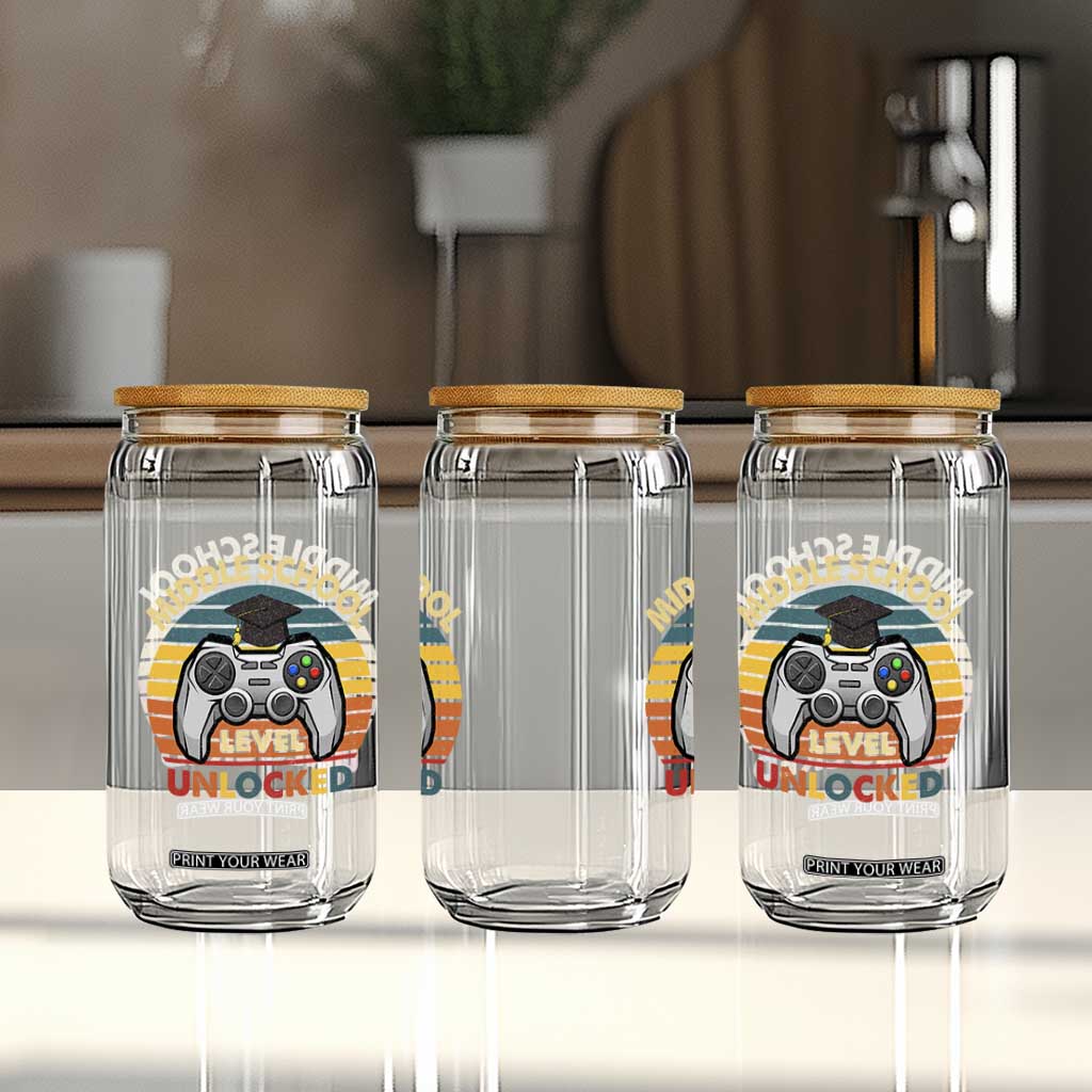 Middle School Level Unlocked Glass Can Funny Gamer First Day of Middle School TS01 Print Your Wear