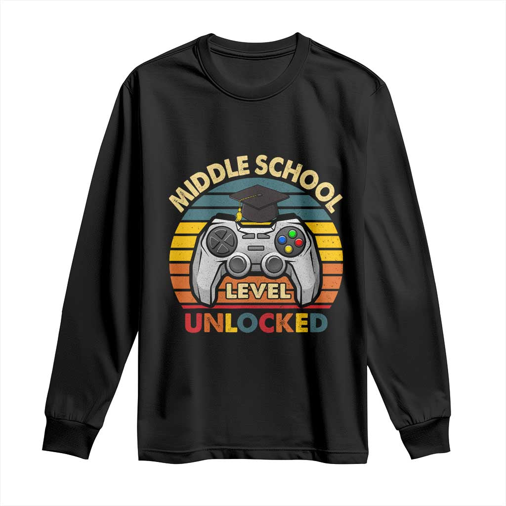 Middle School Level Unlocked Long Sleeve Shirt Funny Gamer First Day of Middle School TS01 Black Print Your Wear