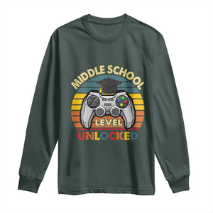 Middle School Level Unlocked Long Sleeve Shirt Funny Gamer First Day of Middle School TS01 Dark Forest Green Print Your Wear