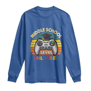 Middle School Level Unlocked Long Sleeve Shirt Funny Gamer First Day of Middle School TS01 Royal Blue Print Your Wear