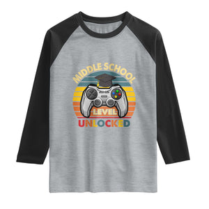 Middle School Level Unlocked Raglan Shirt Funny Gamer First Day of Middle School TS01 Heather Gray Black Print Your Wear