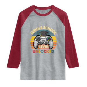 Middle School Level Unlocked Raglan Shirt Funny Gamer First Day of Middle School TS01 Heather Gray Heather Red Print Your Wear