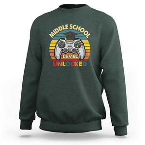 Middle School Level Unlocked Sweatshirt Happy First Day of Middle School TS01 Dark Forest Green Print Your Wear