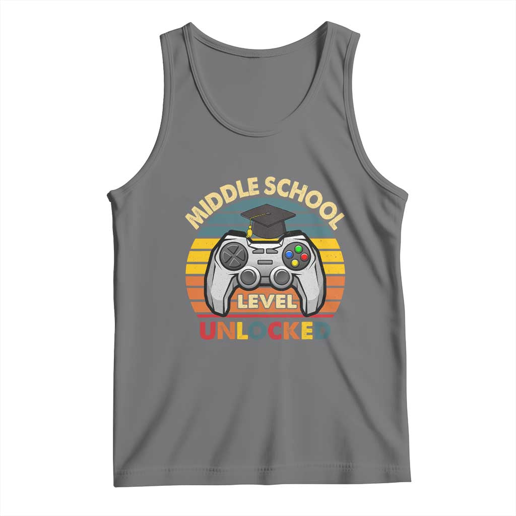 Middle School Level Unlocked Tank Top Funny Gamer First Day of Middle School TS01 Black Heather Print Your Wear