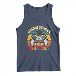 Middle School Level Unlocked Tank Top Funny Gamer First Day of Middle School TS01 Navy Print Your Wear
